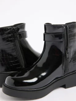 Lipsy Black Faux Croc Effect Chelsea Boots