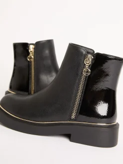 Lipsy Black Faux Leather Patent Contrast Zip Ankle Boots