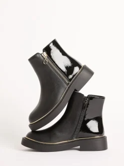Lipsy Black Faux Leather Patent Contrast Zip Ankle Boots