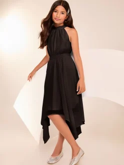 Lipsy Black Hanky Hem Halter Occasion Dress (7-16yrs)