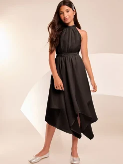 Lipsy Black Hanky Hem Halter Occasion Dress (7-16yrs)