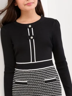 Lipsy Black 2-In-1 Boucle Knit Dress (5-16yrs)