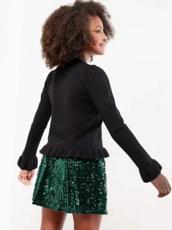 Lipsy Black Jingle Bells Christmas Crew Neck Fine Gauge Knitted Jumper (5-16yrs)