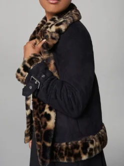 Lipsy Black Leopard Faux Fur Aviator Jacket (5-16yrs)