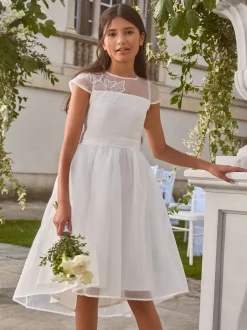 Lipsy White Flower Girl Embellished Flower Occasion Dress (5-16yrs)