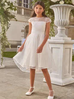 Lipsy White Flower Girl Embellished Flower Occasion Dress (5-16yrs)