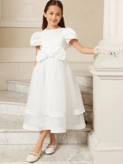 Lipsy White Holy Communion Heart Cut Out Tiered Occasion Dress (7-11yrs)