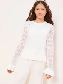Lipsy White Knit Peplum Lace Occasion Jumper (5-16yrs)
