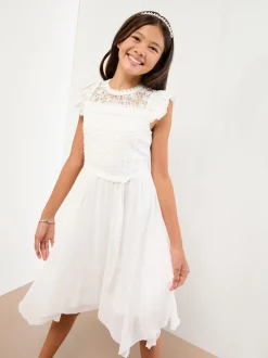 Lipsy White Lace Front Flutter Sleeve Occasion Dress (5-16yrs)
