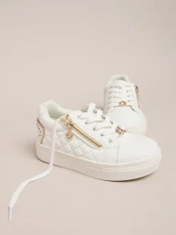 Lipsy White Lace Up Quilted Sports Trainers