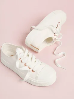 Lipsy White Low Top Lace-Up Canvas Baseball Trainers