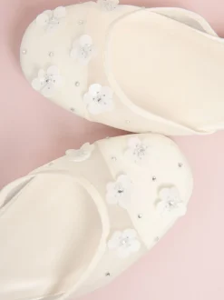 Lipsy White Sequin Floral Mesh Occasion Flower Girl Block Heeled Sandals