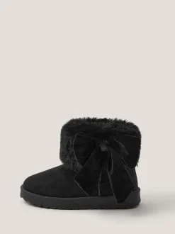 Monsoon Black Bow Faux Fur Suedette Ankle Boots