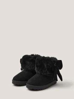 Monsoon Black Bow Faux Fur Suedette Ankle Boots