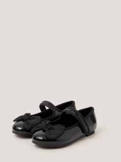 Monsoon Black Bow Patent Strap Ballet Flats