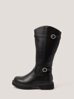 Monsoon Black Diamante Buckle Knee High Boots