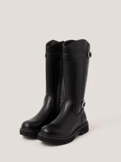 Monsoon Black Diamante Buckle Knee High Boots