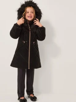 Monsoon Black Faux Fur Hood Padded Coat