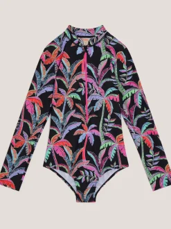 Monsoon Black Tropical UPF50+ Long Sleeve Swimsuit