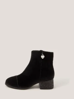 Monsoon Black Velvet Glitter Heel Boots