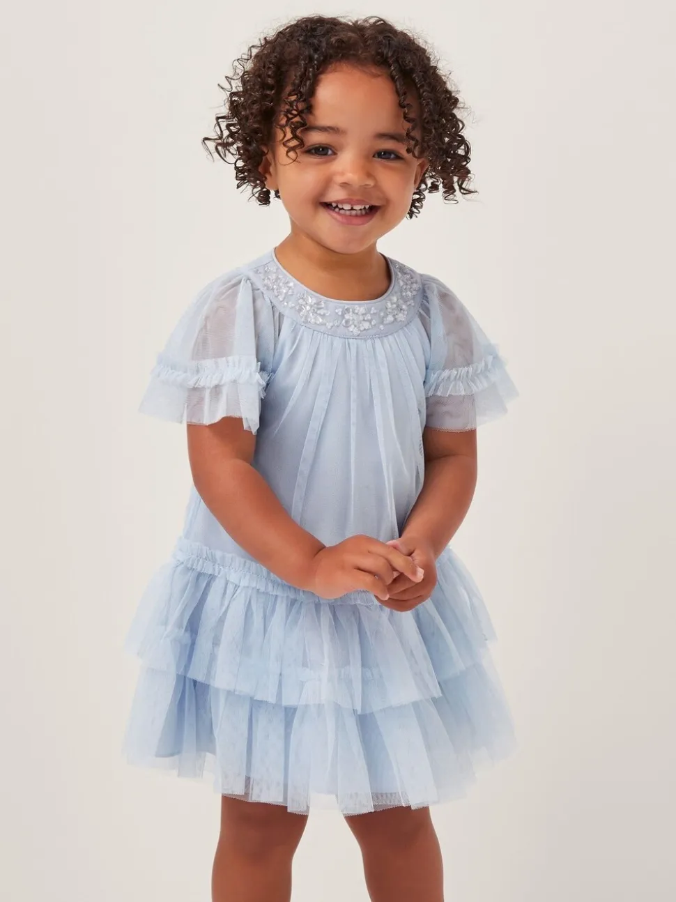 Monsoon Blue Baby Anastasia Tulle Embellished Dress