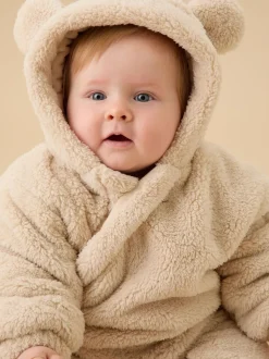 MORI Beige Faux Fur Supersoft Zip Up Pramsuit