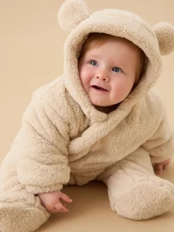 MORI Beige Faux Fur Supersoft Zip Up Pramsuit