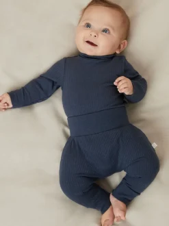 MORI Blue Ribbed Roll Neck Supersoft Bodysuit