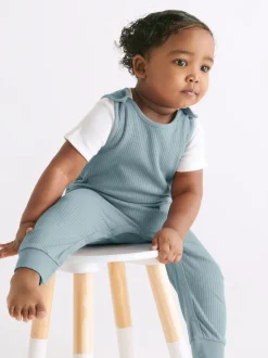 MORI Blue Ribbed Romper Dungarees