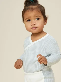 MORI Blue Stripe Long Sleeve Supersoft Kimono Bodysuit