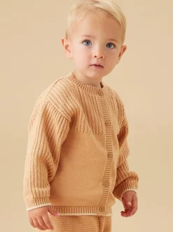 MORI Brown Cosy Pointelle Knitted Cardigan