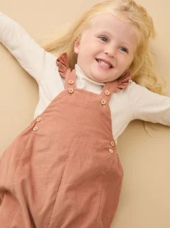 MORI Brown Frilled Corduroy Dungarees