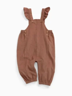 MORI Brown Frilled Corduroy Dungarees