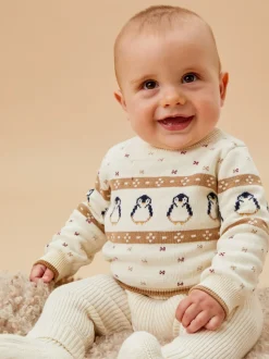 MORI Cream Penguin Fair Isle Knitted Jumper