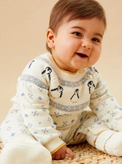 MORI Cream Penguin Fair Isle Knitted Jumpsuit