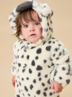 MORI Dalmatian Print Faux Fur Supersoft Zip Up Pramsuit