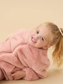 MORI Pink Faux Fur Cosy Zip Up Bomber Jacket