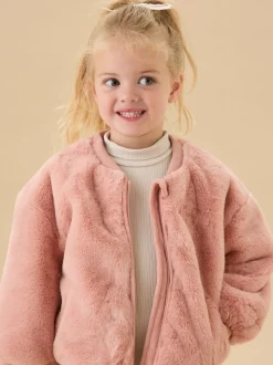 MORI Pink Faux Fur Cosy Zip Up Bomber Jacket