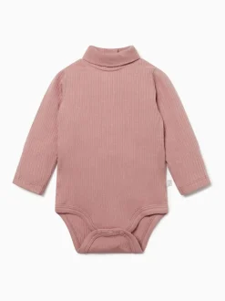 MORI Pink Ribbed Roll Neck Supersoft Bodysuit