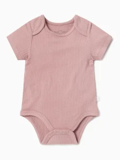 MORI Pink Ribbed Stretch Short Sleeve Bodysuit