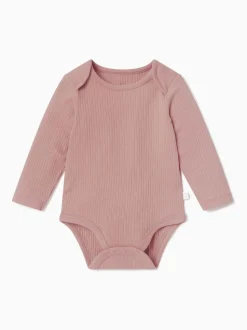 MORI Pink Ribbed Stretch Long Sleeve Envelope Neckline Bodysuit