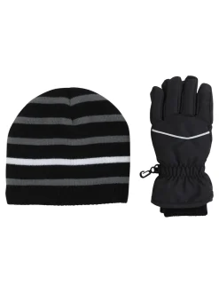 Mountain Warehouse Black Isotherm Fur Lined Hat & Snow Gloves Set