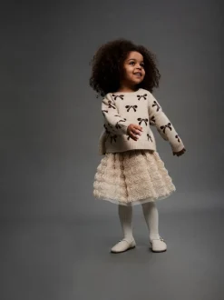 Name It Beige Bow Detail Knitted Jumper