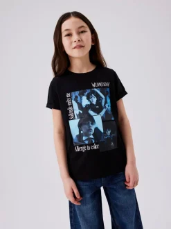 Name It Black Black Wednesday Addams logo T Shirt