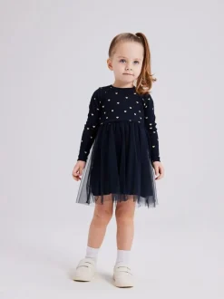 Name It Black Tulle And Jersey Dress With Gold Hearts
