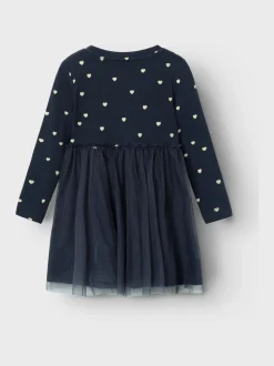 Name It Black Tulle And Jersey Dress With Gold Hearts