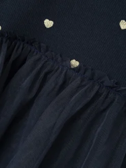 Name It Black Tulle And Jersey Dress With Gold Hearts