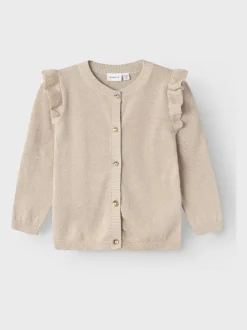Name It Gold Glitter Frill Shoulder Button Down Knit Cardigan