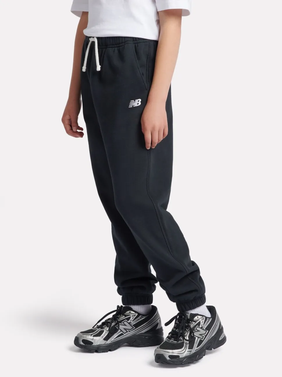 New Balance Black Kids French Terry Small Logo Joggers
