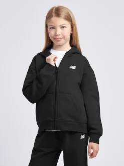 New Balance Black Small Girls Brush Back Logo Zip Hoodie